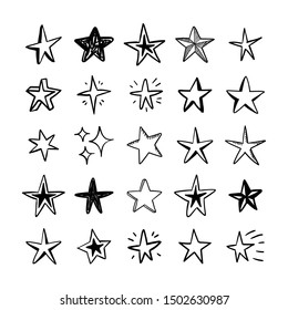 Star doodles set. Hand drawn stars, cartoon collection.