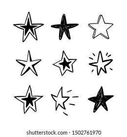 Star doodles set. Hand drawn stars, cartoon collection.