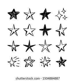 Star doodles set. Hand drawn stars, cartoon collection.