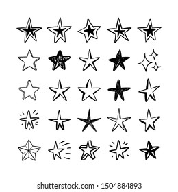 Star doodles set. Hand drawn stars, cartoon collection.