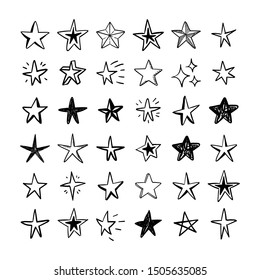 Star doodles set. Hand drawn stars, cartoon collection.