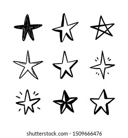 Star doodles set. Hand drawn stars, cartoon collection.