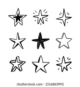 Star doodles set. Hand drawn star collection.