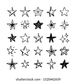 Star doodles set. Hand drawn star collection.