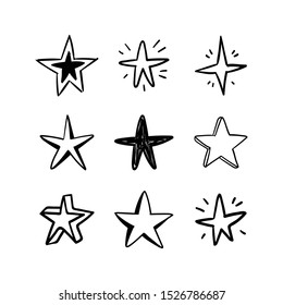 Star doodles set. Hand drawn star collection.