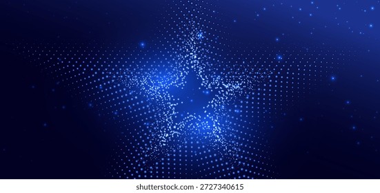 Estrella punteada azul brillante sobre fondo oscuro. Concepto futurista de la celebración. Ilustración vectorial