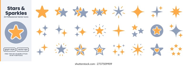 Star duotone icon set. Sparkle, twinkle, award, glitter, bright burst, ai, award shine minimal vector illustrations. Simple orange grey glyph signs for glow concepts.