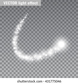 Star dust. Comet tail. Flash, sparkles on transparent background. Flares. Light effects. Vector illustration.