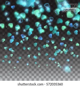 Star dust glittering sparks in explosion on transparent background. Blue glitter particles heart shape. Sparkling diamond texture. Vector love saint valentine greeting card.