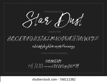 Star Dust. Handdrawn Calligraphic Vector Font. Distress Grunge Texture. Modern Calligraphy.