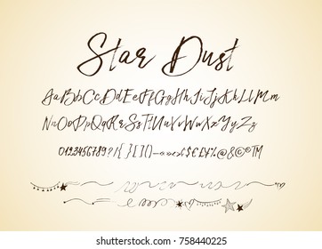 Star dust. Handdrawn vector font with extra swashes.
