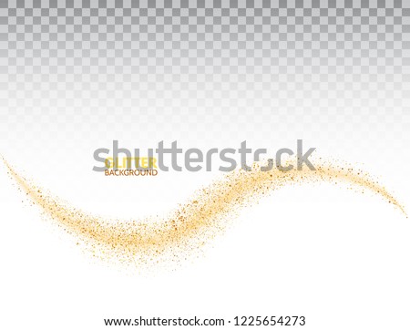 Star dust on transparent background. Bright gold glitter wave. Golden stardust trail sparkling particles. Space comet tail. Vip luxury design template. Vector illustraion.
