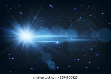 Star dust sparkle.Light effect.Horizontal neon lines.Bokeh effect.Vector illustration.