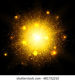  Star dust sparks in explosion on black background. Vector Illustration