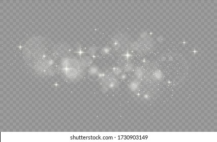 Star dust sparks in an explosion. White sparks glitter special light effect. White glitter texture christmas background. Sparkling magical dust particles. Vector illustration, eps 10.