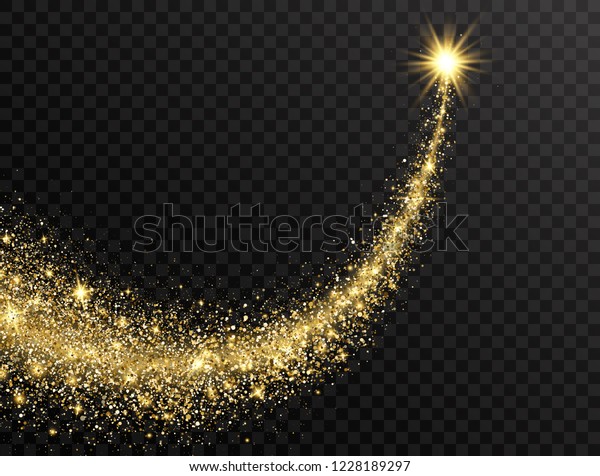 透明な背景に星の埃の跡と輝く粒子 金の輝く宇宙彗星の尾 宇宙波 塵の尾を持つ金色の輝く星 お祭りの背景 ベクターイラスト のベクター画像素材 ロイヤリティフリー
