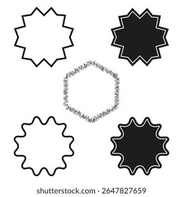 Star edge icons. Jagged contour shapes. Vector symbol set. Black white outlines.