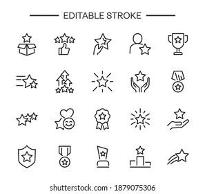 Juego de iconos que se pueden editar en la estrella Símbolo de clasificación de diseño gráfico Primer lugar, estrella, clasificación, ganador, medalla, símbolo de esquema de premios, Copa, Pedestal, Medalla, Diploma