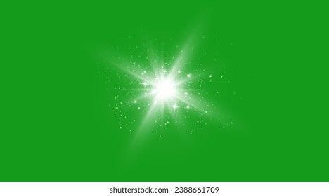 Star effect on a green background, glowing lights, flare, explosion and stars. White color special effect isolated. Effect sparkl.
