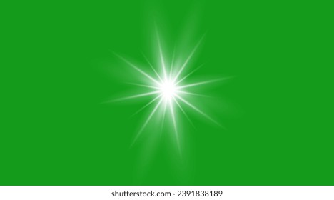 Star effect on a green background, glowing lights, flare, explosion and stars. White color special effect isolated. Effect sparkl.