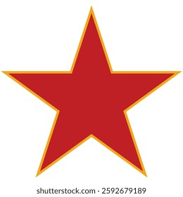 Star emblem, bold and graphic with vibrant red and yellow, gold outline, against a stark white background. Simple, striking, and iconic.