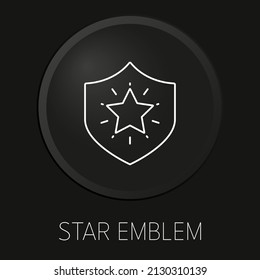 Icono de la línea vectorial mínima del emblema estrella en el botón 3D aislado en el fondo negro. Vector Premium.