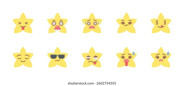 star emoji emoticon feeling mood icons. flat color style icon set