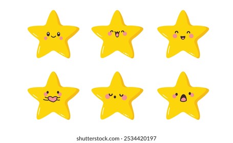 Star emoticon set. Cute kawaii emoticons. Vector illustration