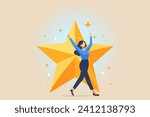 Star employee, success leader or confidence, high performance staff or achievement, evaluation or award winning, quality concept, confidence businesswomen with excellent golden star.