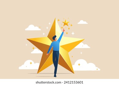 Star employee, success leader or confidence, high performance staff or achievement, evaluation or award winning, quality concept, confidence businessman with excellent golden star.