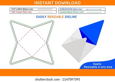 Star envelope dieline template and 3D envelope design