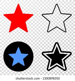 Star EPS vector pictogram with contour, black and colored versions. Illustration style is flat iconic symbol on chess transparent background.