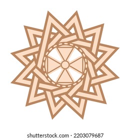 The star of ertsgamma, a Slavic symbol decorated with an ornament in a wreath of Scandinavian weaving. Beige trendy, design with runes and sun