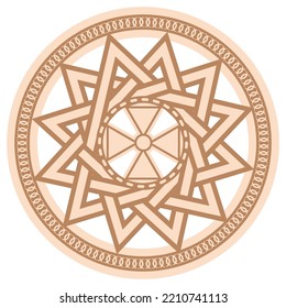 The star of ertsgamma, a Slavic symbol decorated with an ornament in a wreath of Scandinavian weaving. Beige trendy, design with runes and sun