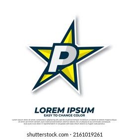 Star esport with initial letter P logo illustration, esport style isolated on white background