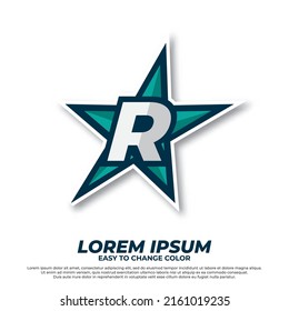 Star esport with initial letter R logo illustration, esport style isolated on white background