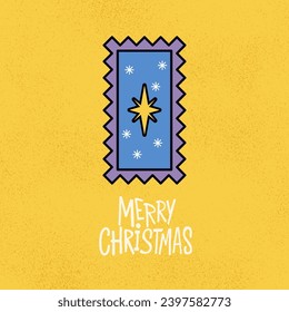 Star Eve Postal Stamp. Vector Illustration of Seasonal Postcard. Frame for Celebrative Art.