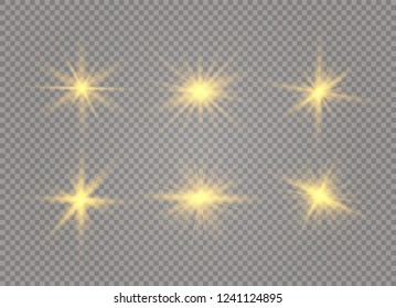 Star explodes on transparent background. Sparkling magic dust particles. Bright Star. The transparent shining sun, bright flash. Vector sparkles. To center a bright flash.