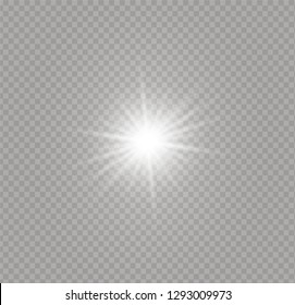 Star explodes on transparent background. Sparkling magic dust particles. Bright Star. The transparent shining sun, bright flash. Vector sparkles. To center a bright flash.
