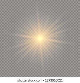 Star explodes on transparent background. Sparkling magic dust particles. Bright Star. The transparent shining sun, bright flash. Vector sparkles. To center a bright flash.