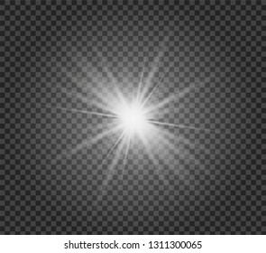 Star explodes on transparent background. Sparkling magic dust particles. Bright Star. The transparent shining sun, bright flash.