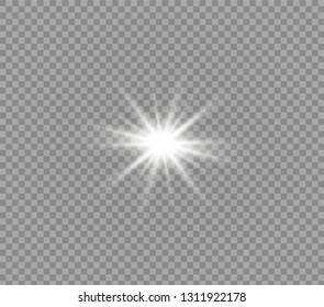 Star explodes on transparent background. Sparkling magic dust particles. Bright Star. The transparent shining sun, bright flash.