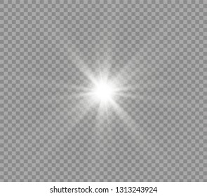 Star explodes on transparent background. Sparkling magic dust particles. Bright Star. The transparent shining sun, bright flash.
