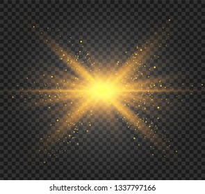 Star explodes on transparent background. Sparkling magic dust particles. Bright Star. The transparent shining sun, bright flash.