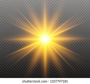 Star explodes on transparent background. Sparkling magic dust particles. Bright Star. The transparent shining sun, bright flash.