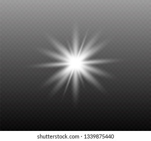 Star explodes on transparent background. Sparkling magic dust particles. Bright Star. The transparent shining sun, bright flash.