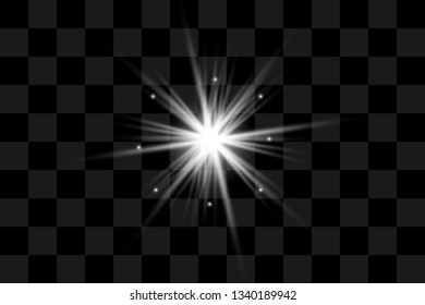 Star explodes on transparent background. Sparkling magic dust particles. Bright Star. The transparent shining sun, bright flash. 