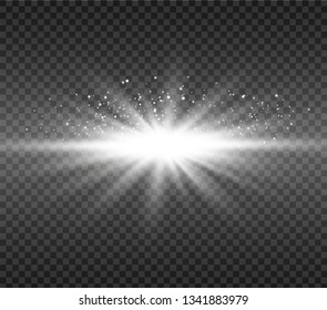 Star explodes on transparent background. Sparkling magic dust particles. Bright Star. The transparent shining sun, bright flash.