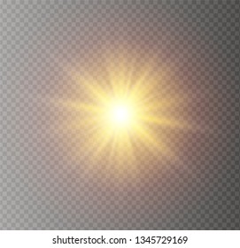 Star explodes on transparent background. Sparkling magic dust particles. Bright Star. The transparent shining sun, bright flash.