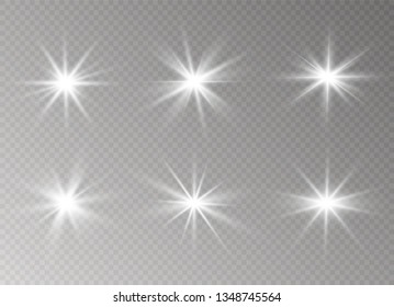 Star explodes on transparent background. Sparkling magic dust particles. Bright Star. The transparent shining sun, bright flash.